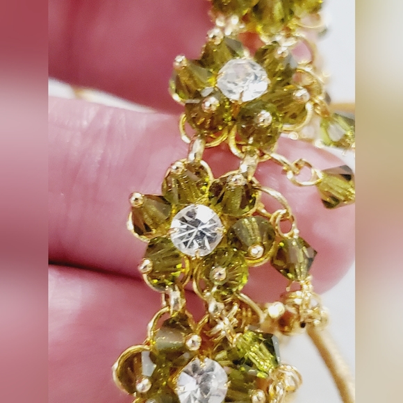 Vintage Asian peridot crystal flower adjustable silk tassel necklace flower 60's - Picture 13 of 16